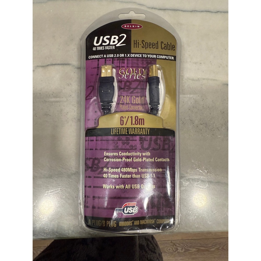 Belkin Gold Series USB 2.0 Hi-Speed Cable 6ft 1.8m 24 k Gold Plate F3U133-06-GLD